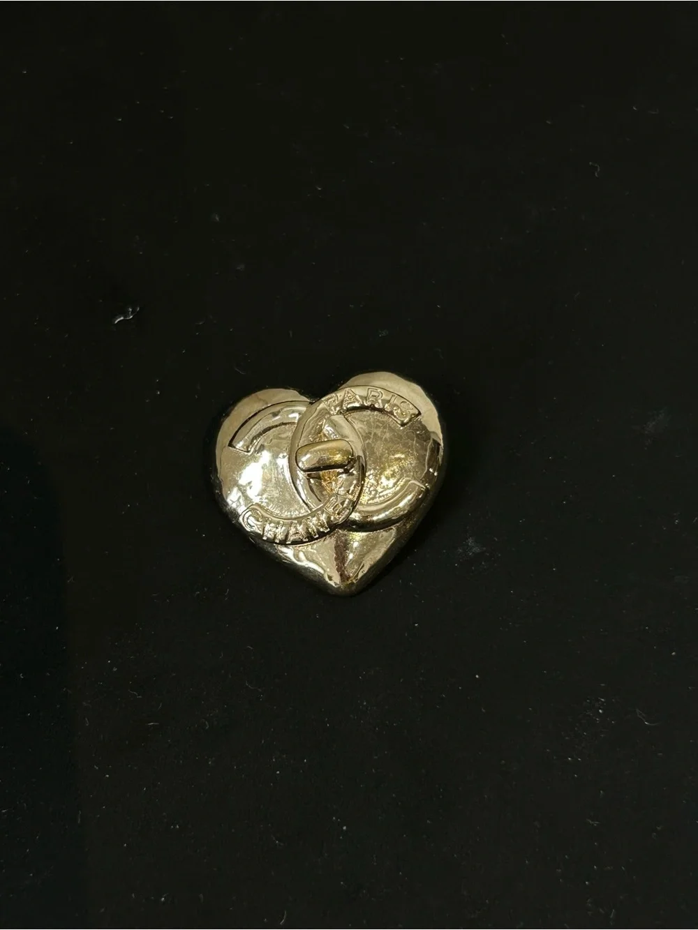 Chanel Gold Heart Charm with Interlocking Ring Accent